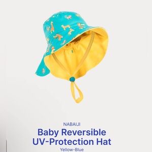 Baby UPF 50+ Reversible UV-Protection Hat Yellow Blue Giraffe Lion Print Bucket